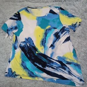 Seven Forty Two Shirt Womens L Blue Blouse Lightweight Asymmetrical Hem‎ Casual